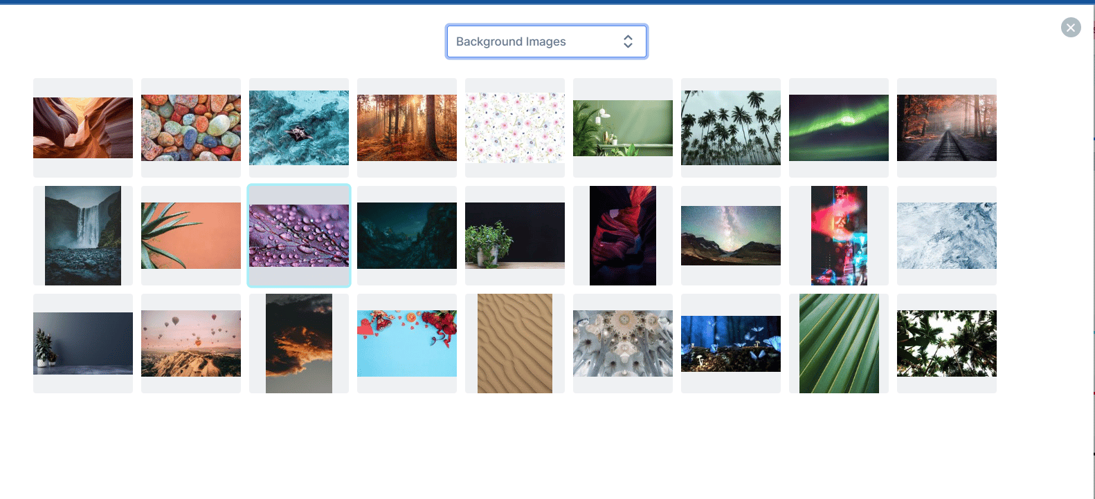 Thumbnails from the newly added background and picture categories, second set