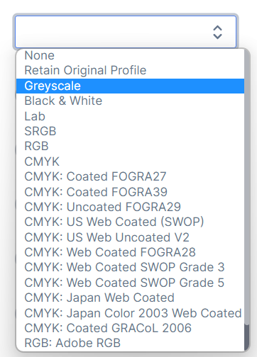 The list of supported image upload operations, including Black & White