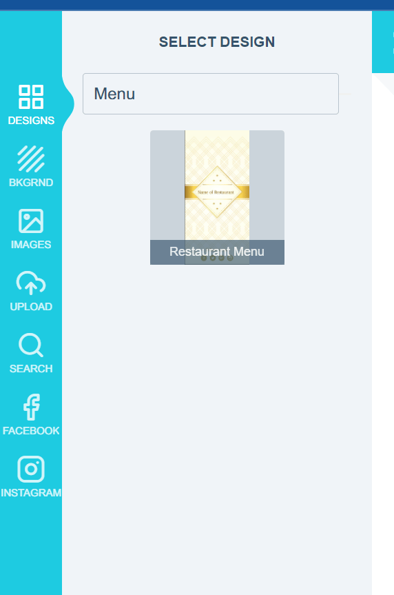 Design selector search results matched from a specific design name