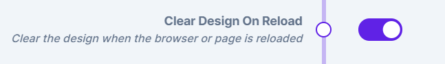 The admin settings section with the clear design on reload option enabled