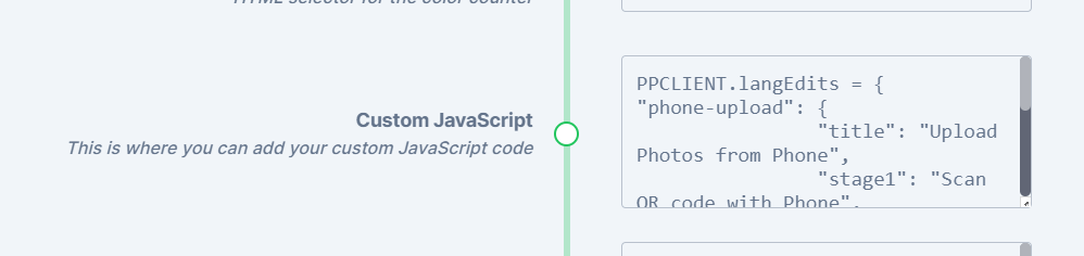 The Custom Javascript field in admin settings with the smartSizeSelector snippet