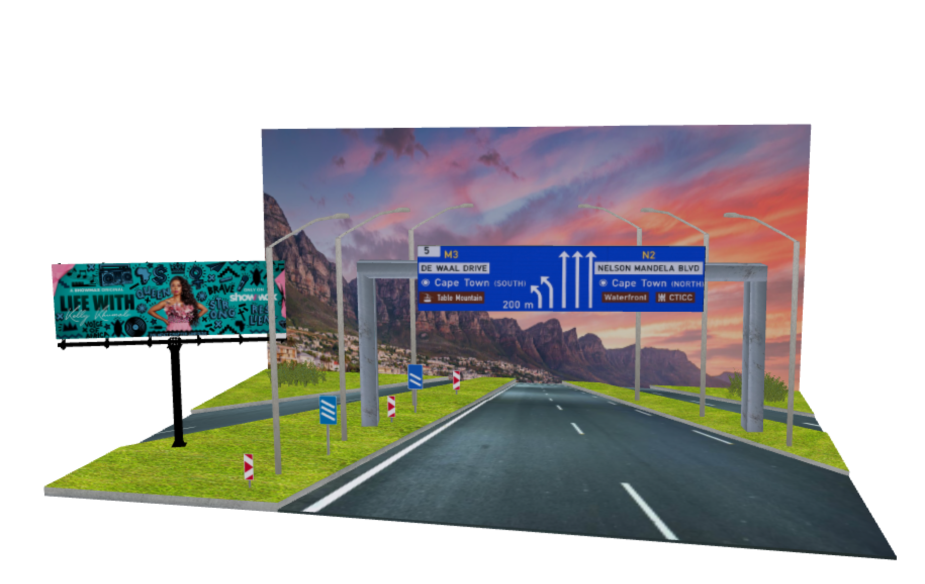 A 3D billboard scene for previewing large format print products