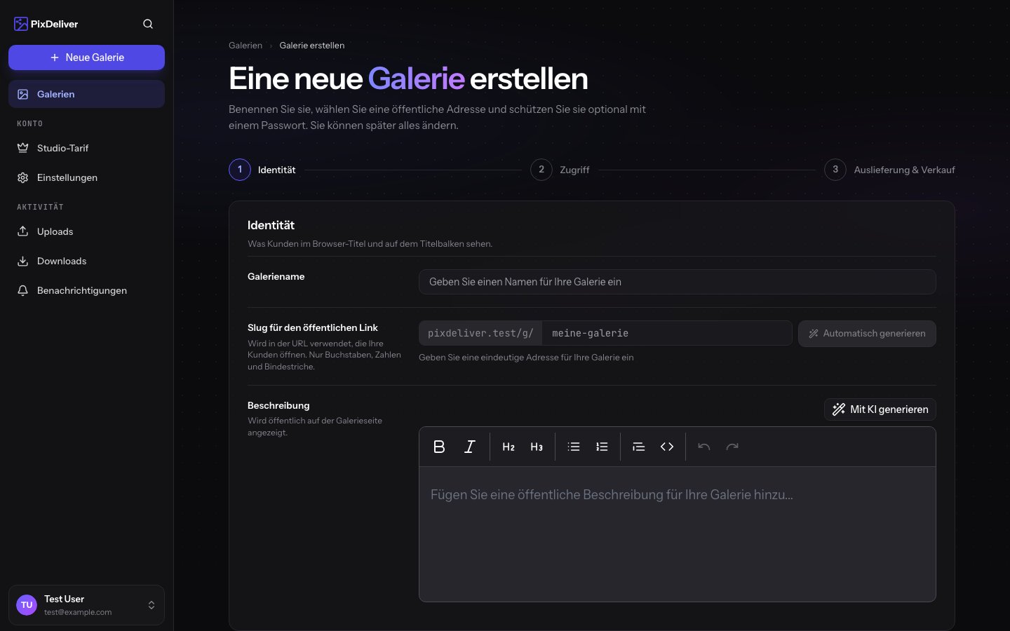 Assistent zum Erstellen einer neuen Galerie