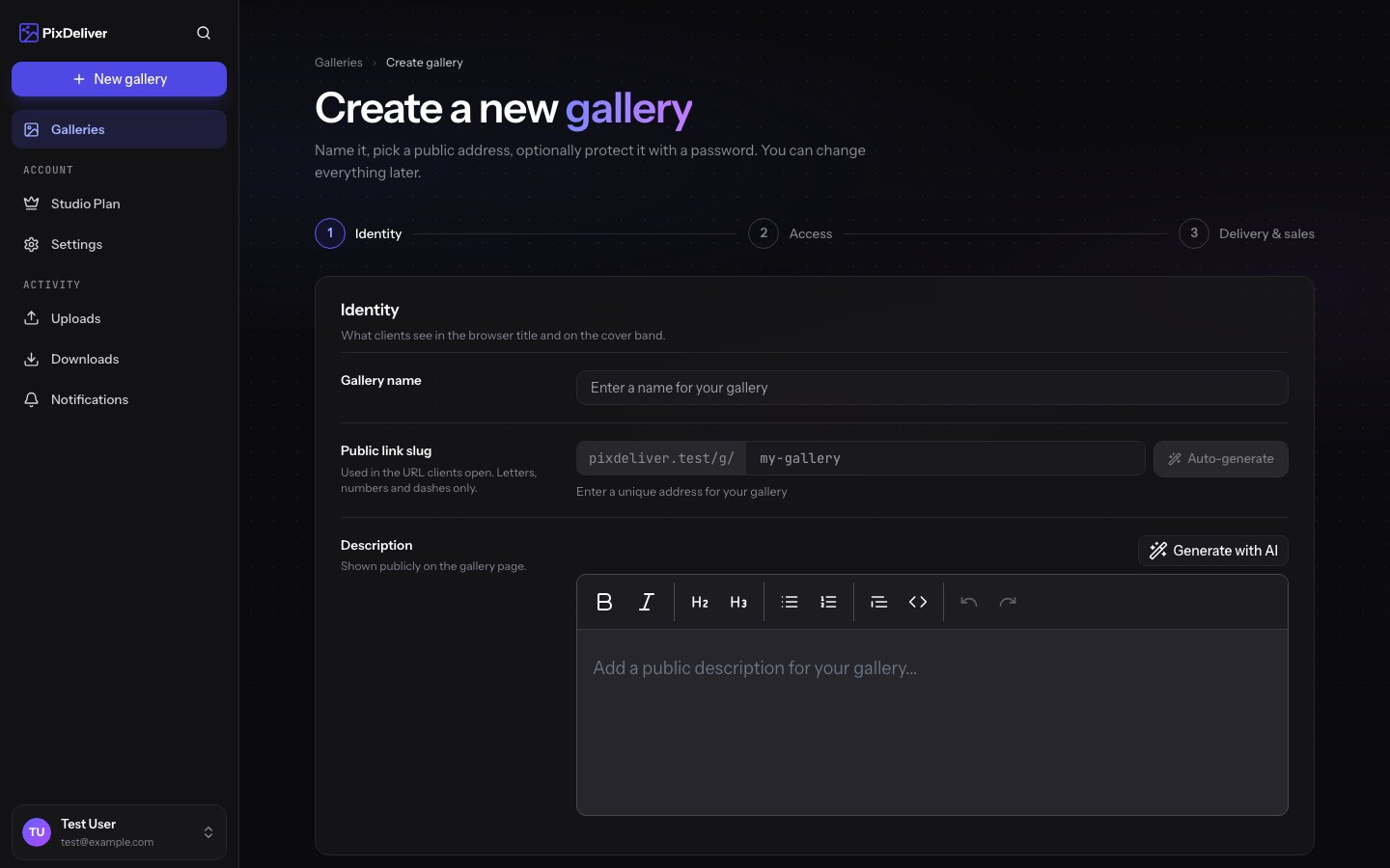 New gallery creation wizard