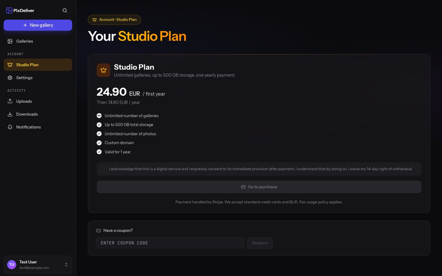 Studio Plan — account subscription