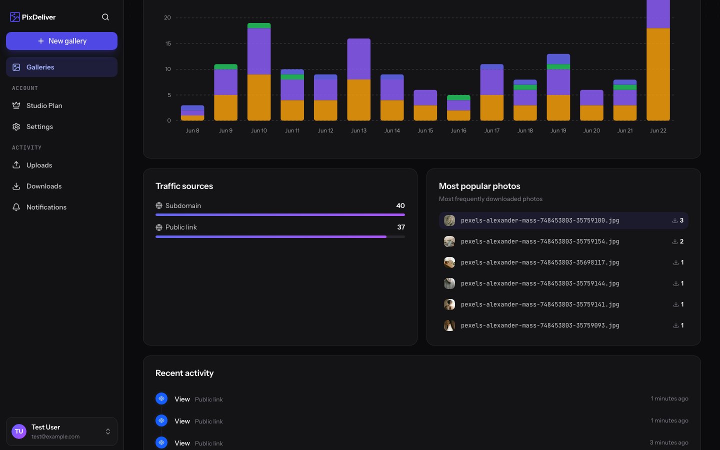 Gallery activity chart over time