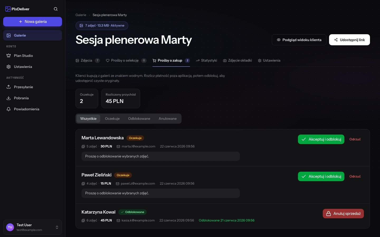 Lista próśb o zakup zdjęć
