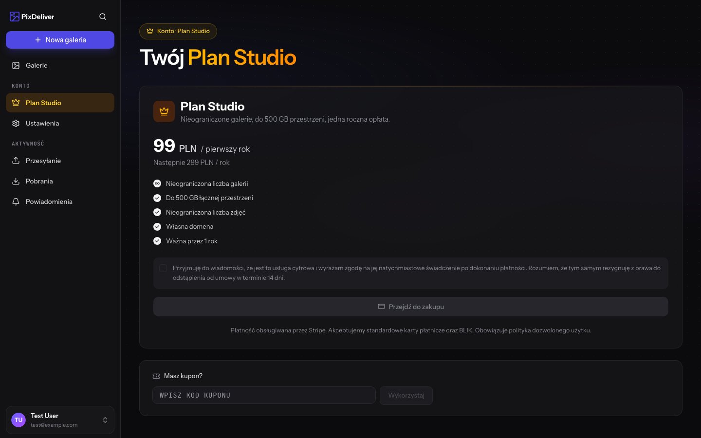 Plan Studio — subskrypcja konta