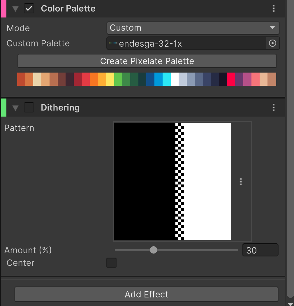 Color Palette in Custom mode with the ENDESGA 32 palette assigned and its colors shown as a strip