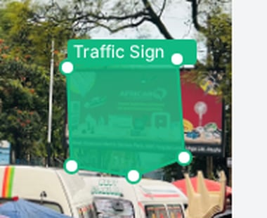 Zoomed view of a Traffic Sign polygon with draggable vertex handles in PixlHub