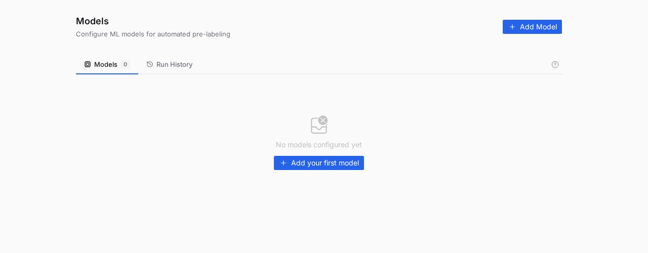 PixlHub Models page for configuring ML models for automated pre-labeling