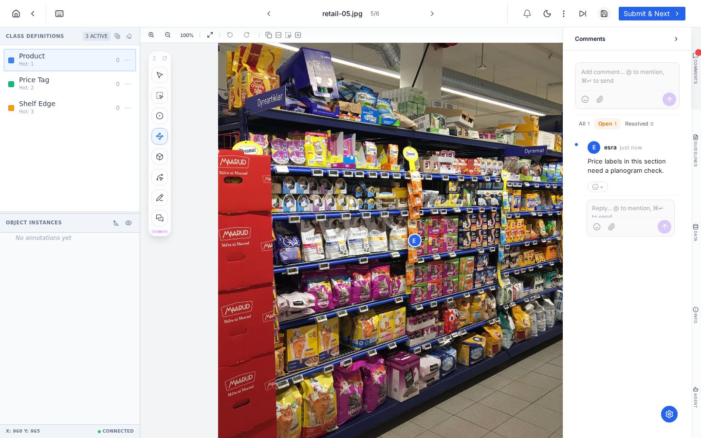 PixlHub Comments panel showing an open threaded comment about price labels