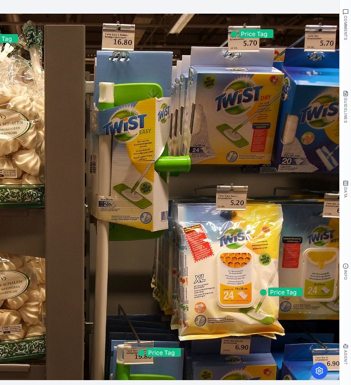 Price Tag point markers placed on shelf labels in a PixlHub retail task