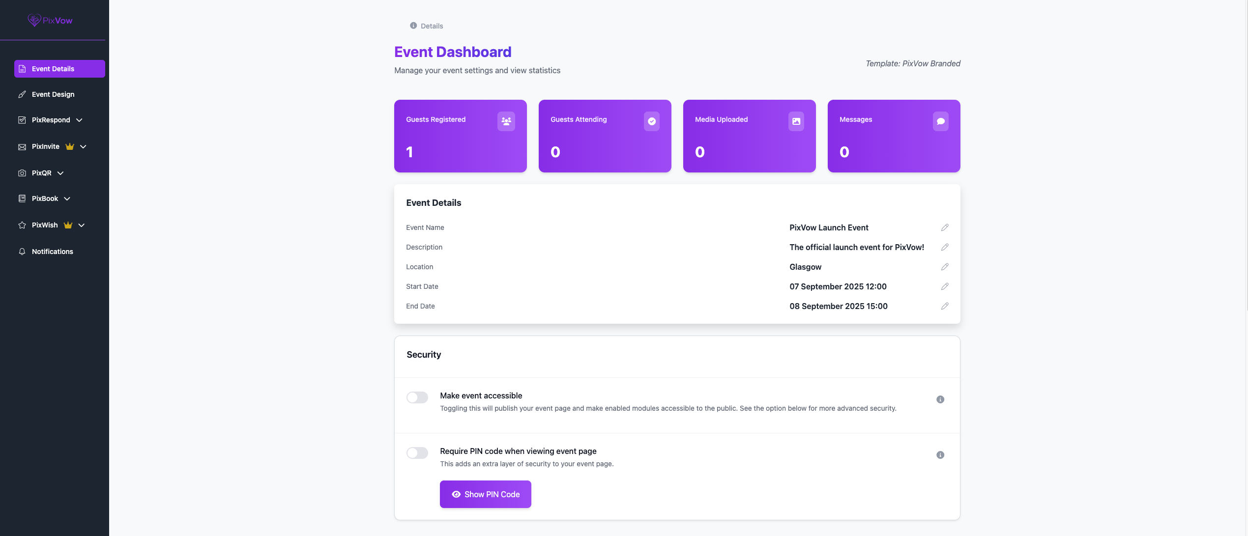 Managing your Event - PixVow