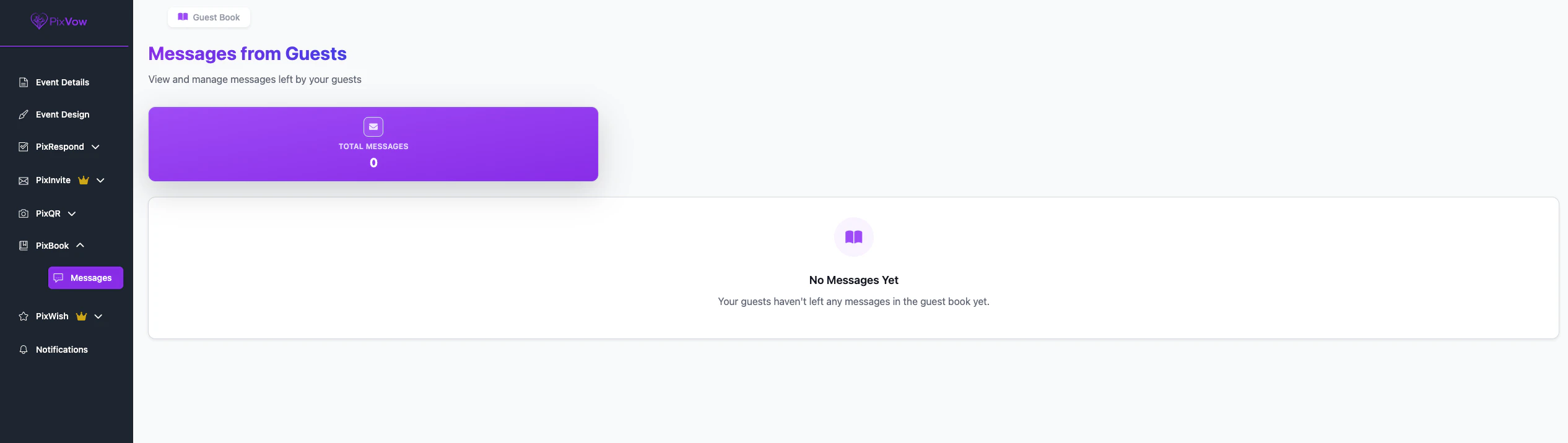 PixVow Host Dashboard Screenshot - PixBook