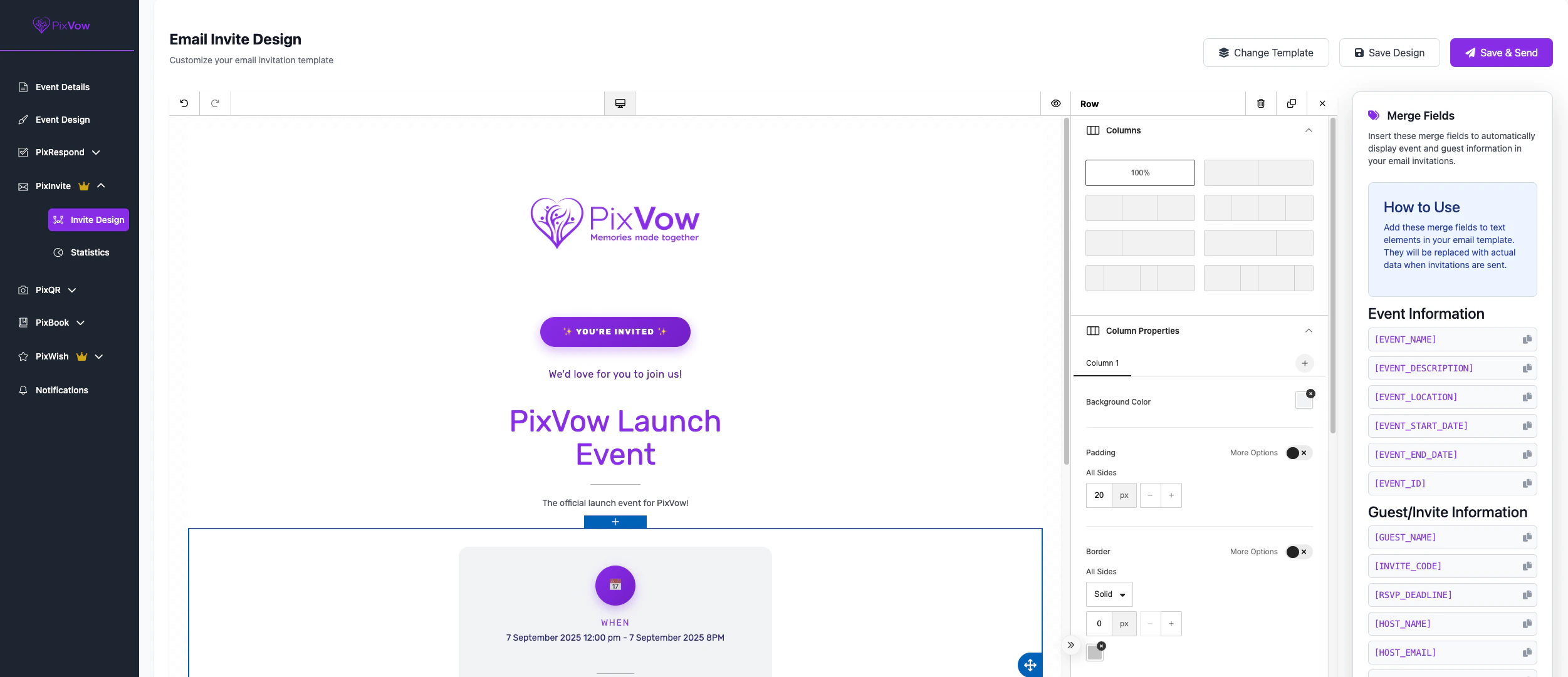 PixVow Host Dashboard Screenshot - PixInvite