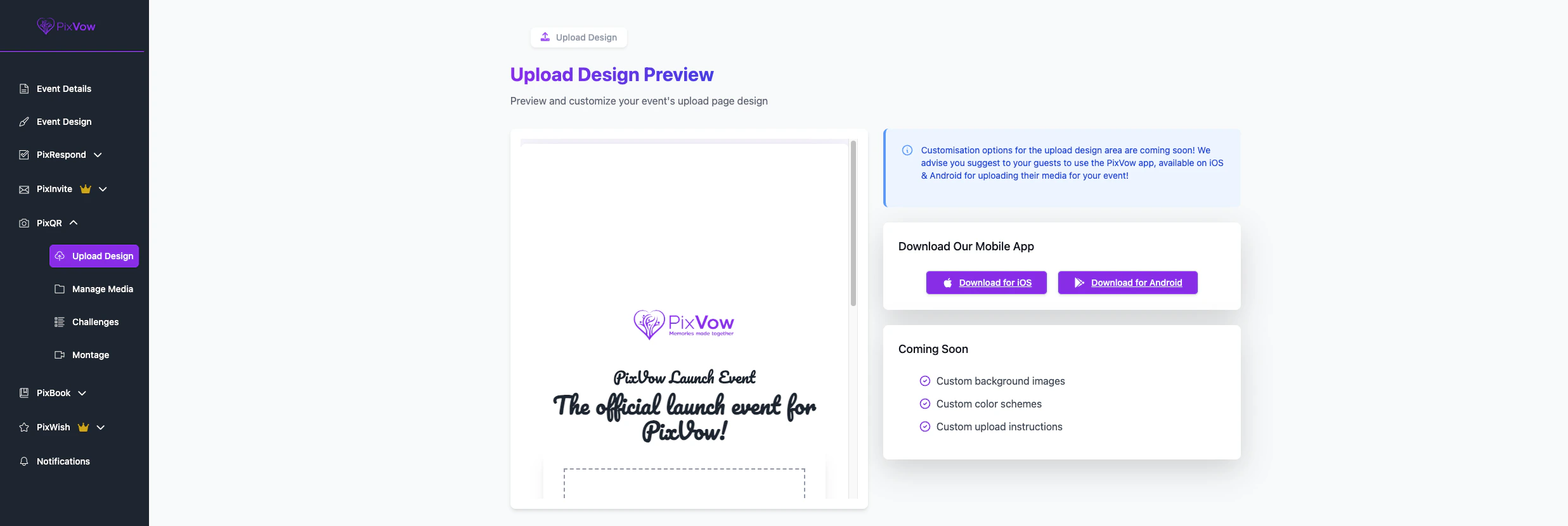 PixVow Host Dashboard Screenshot - PixQR