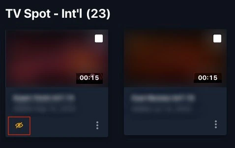 A private asset showing the slashed-eye icon in project view