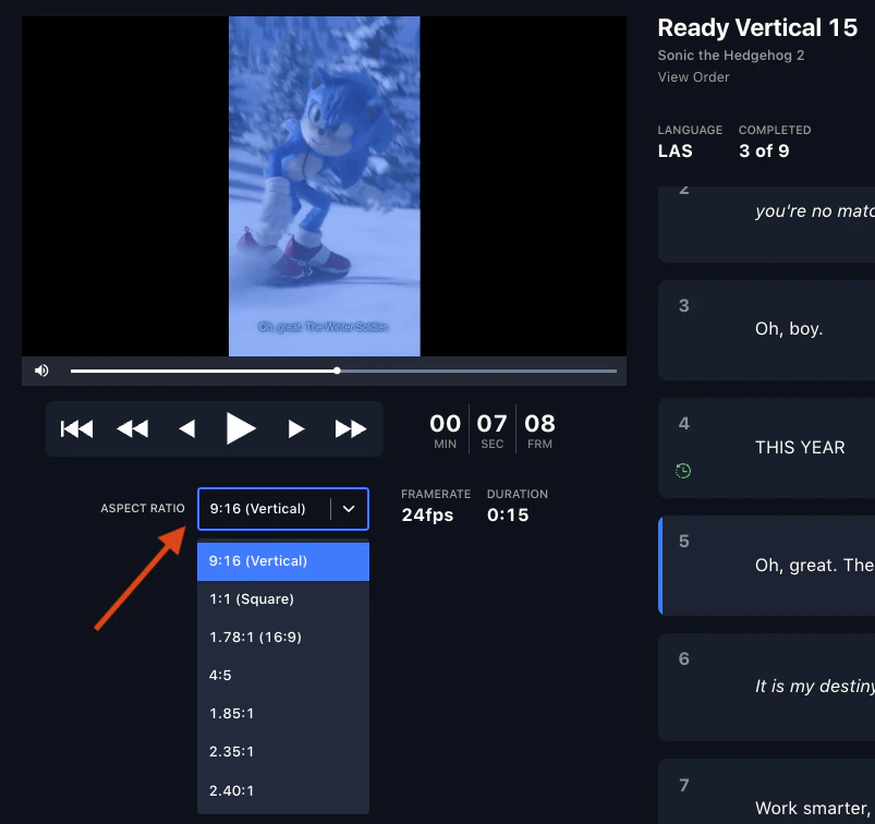 The Translation Tool for entering subtitle text