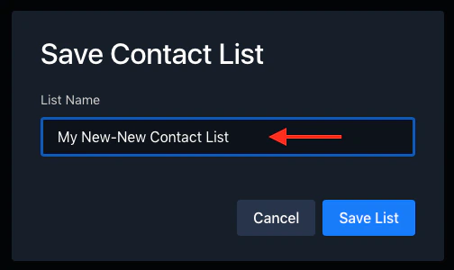 The Save Contact List dialog