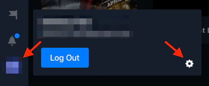 The user profile popover with the settings gear