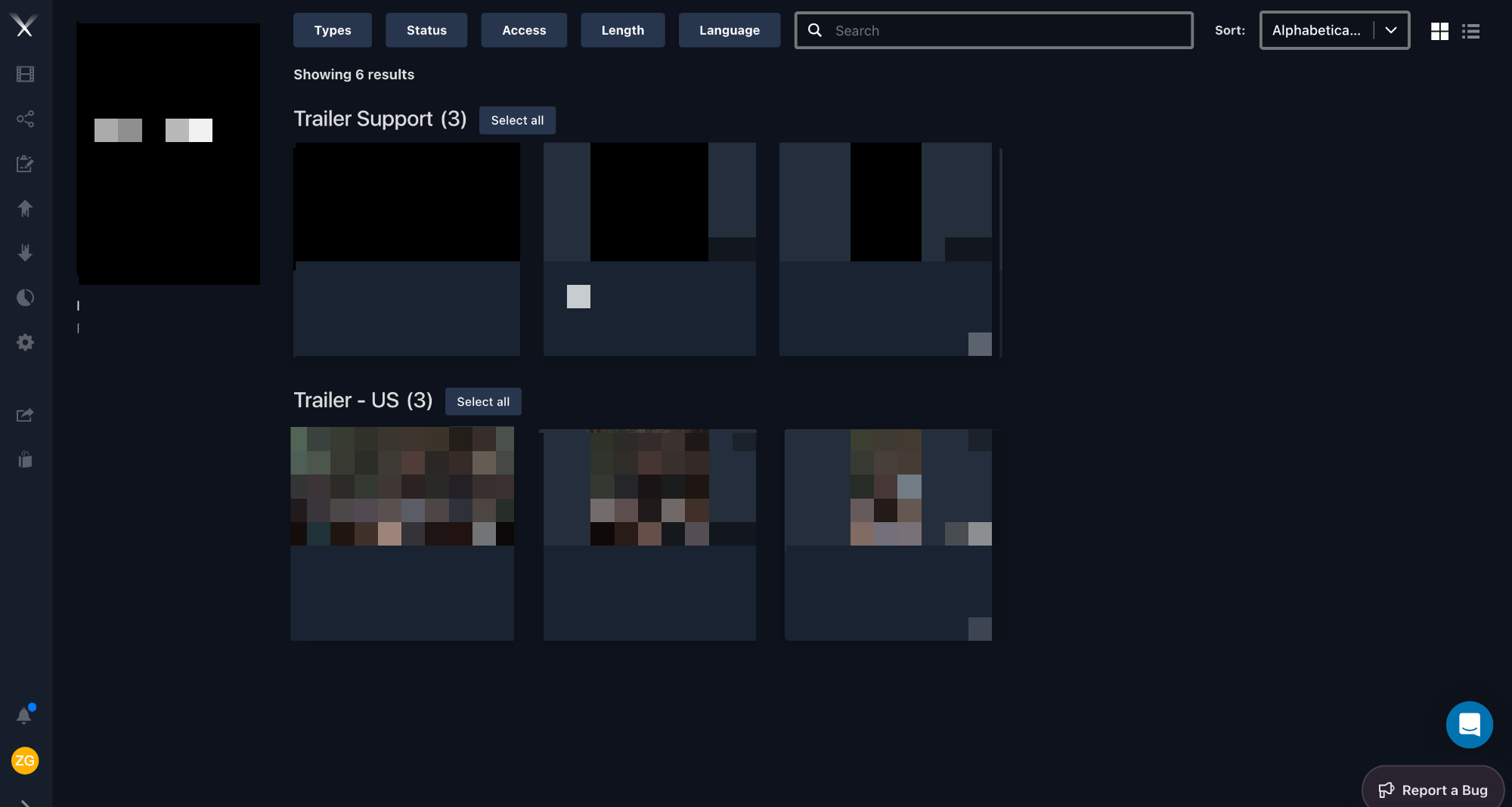 Campaign view of a project grouped by asset type