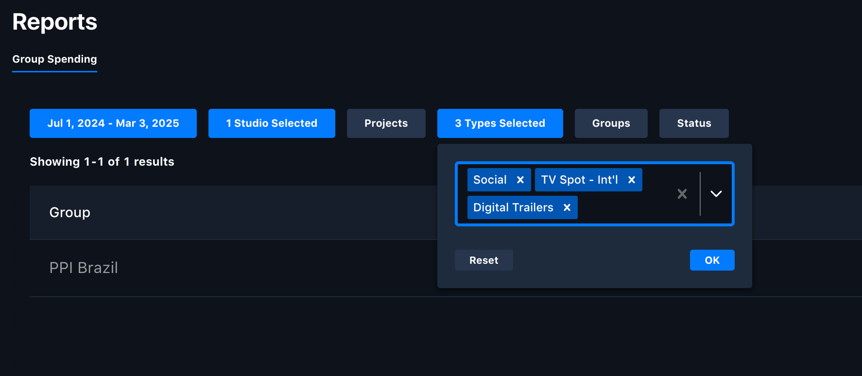Filtering Group Spending by asset type