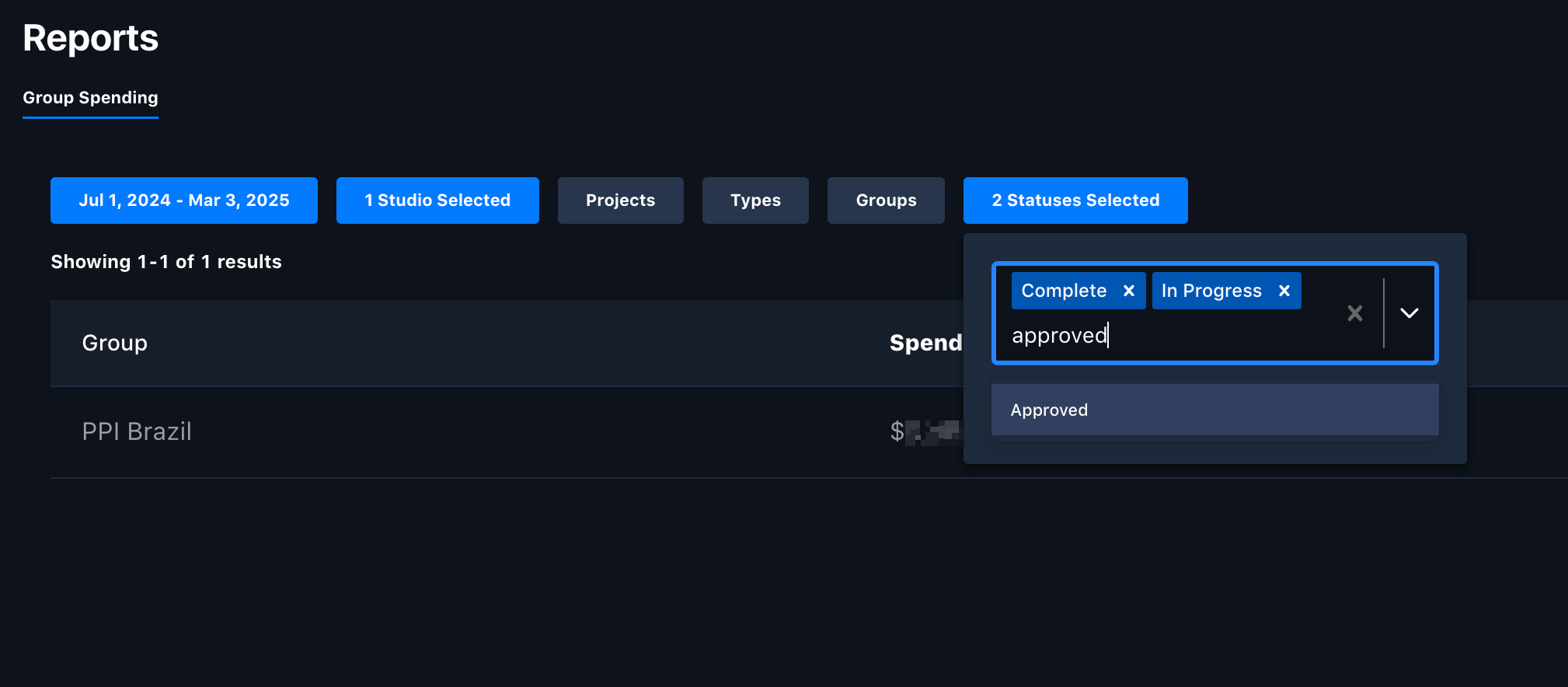 Filtering Group Spending by work request status
