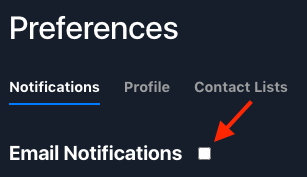 The Email Notifications checkbox on the Preferences Notifications tab