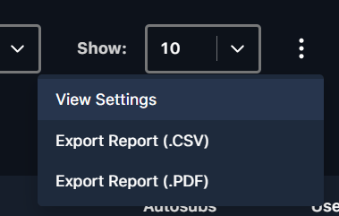 The export menu for a report