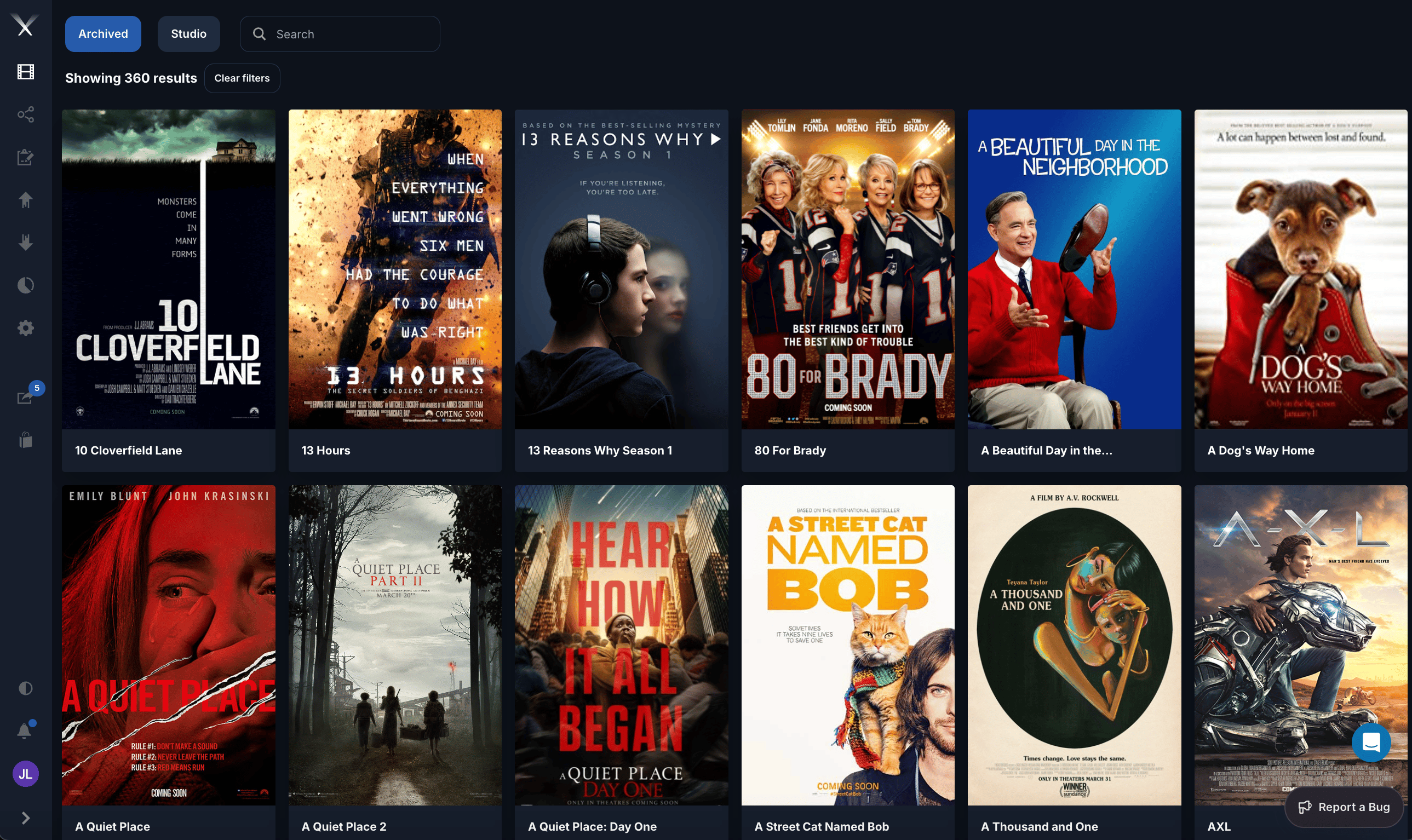 Pixwel projects grid showing film campaign tiles