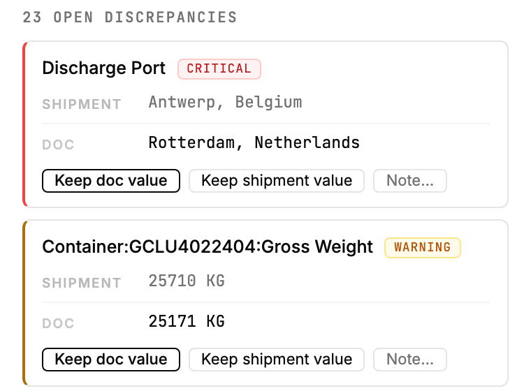 A critical discrepancy card on the discharge port