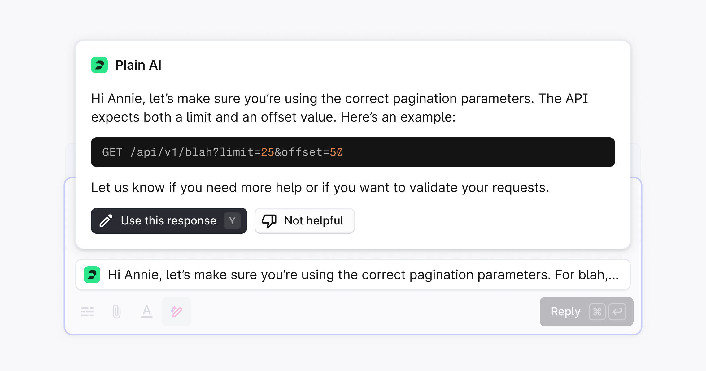 Suggested responses in Plain