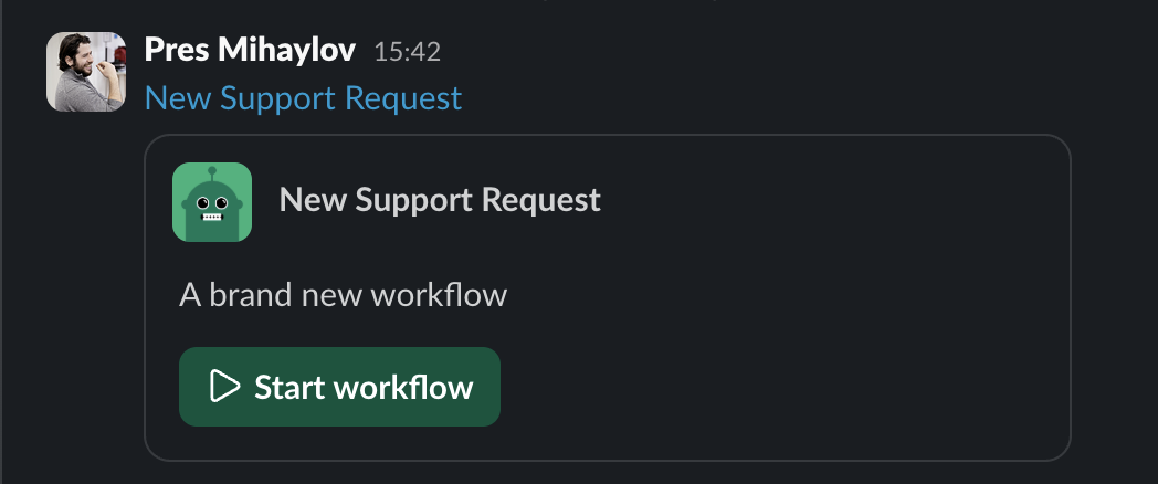 Slack workflow forms, step 2