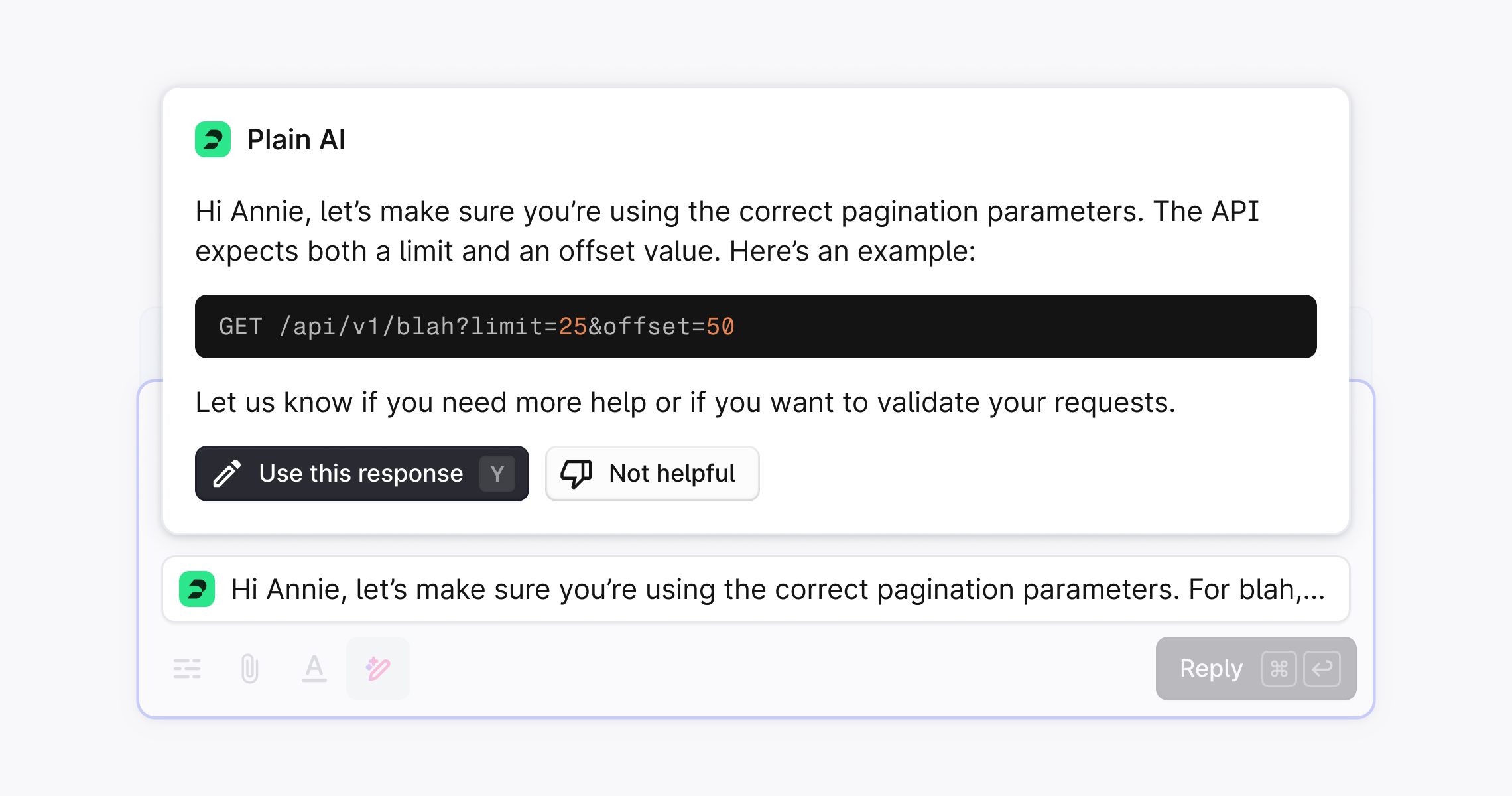 Suggested responses in Plain