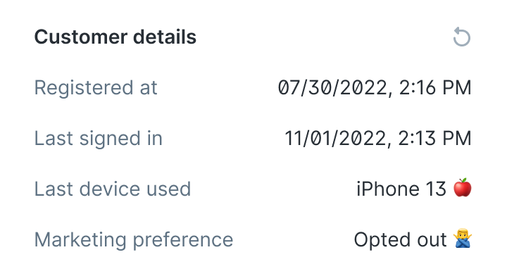 Customer cards: example details