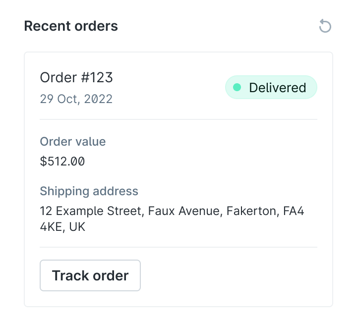 Customer cards: example last order