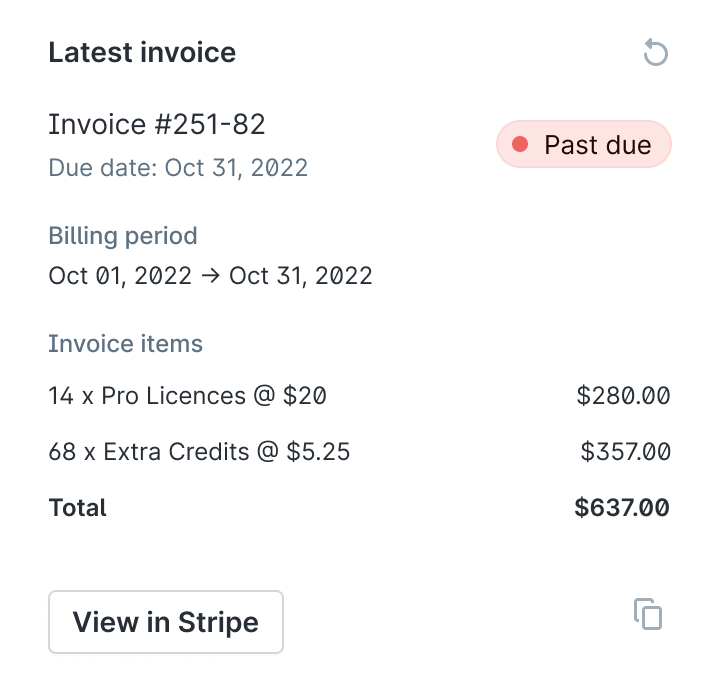 Customer cards: example latest invoice