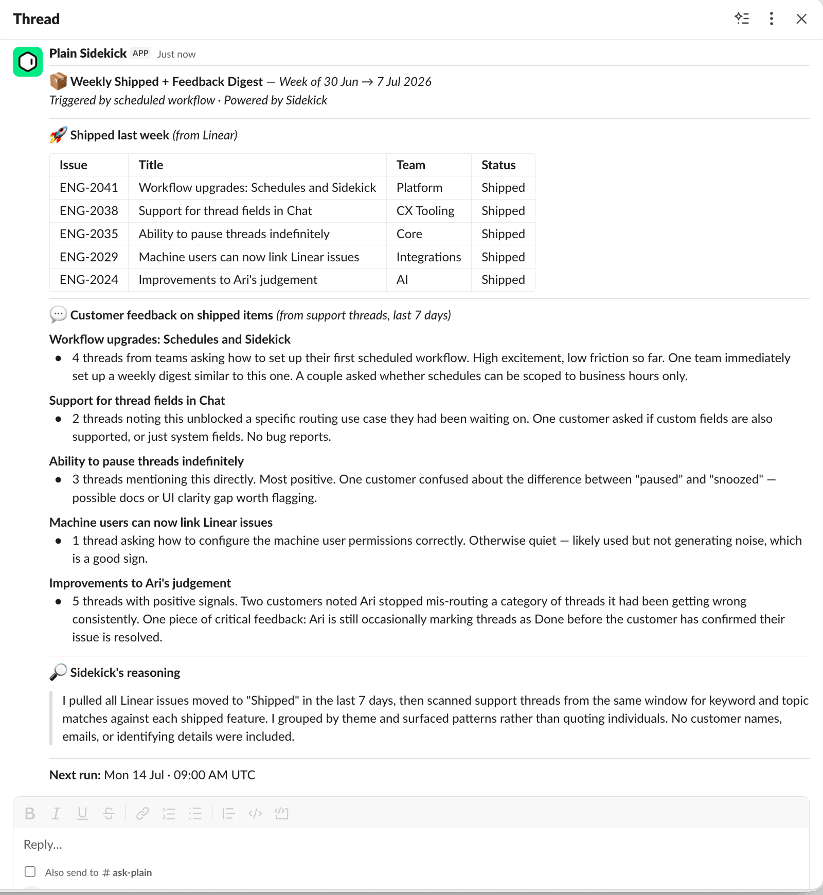 Sidekick in workflows: output automated report