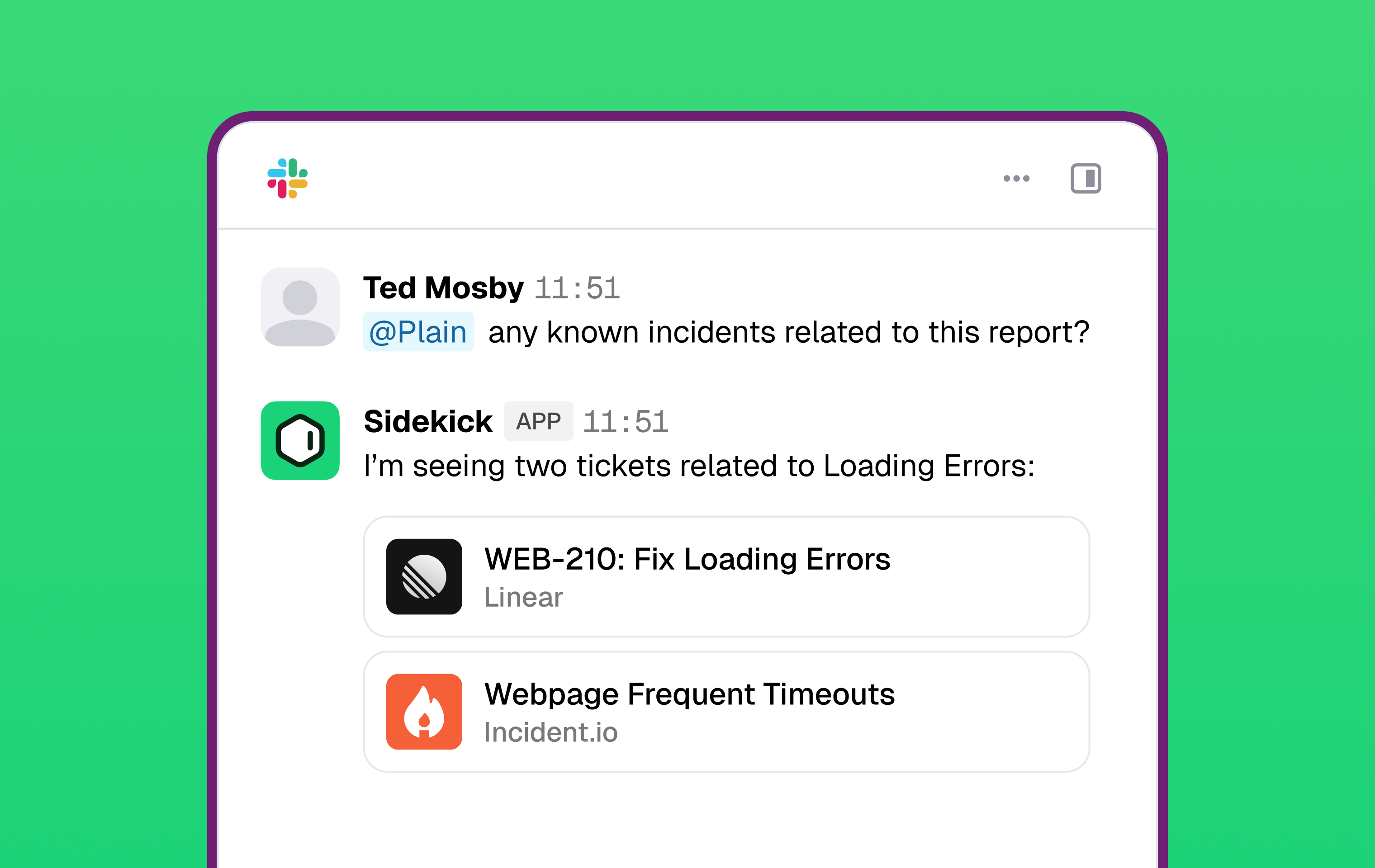 Sidekick in Slack in Plain