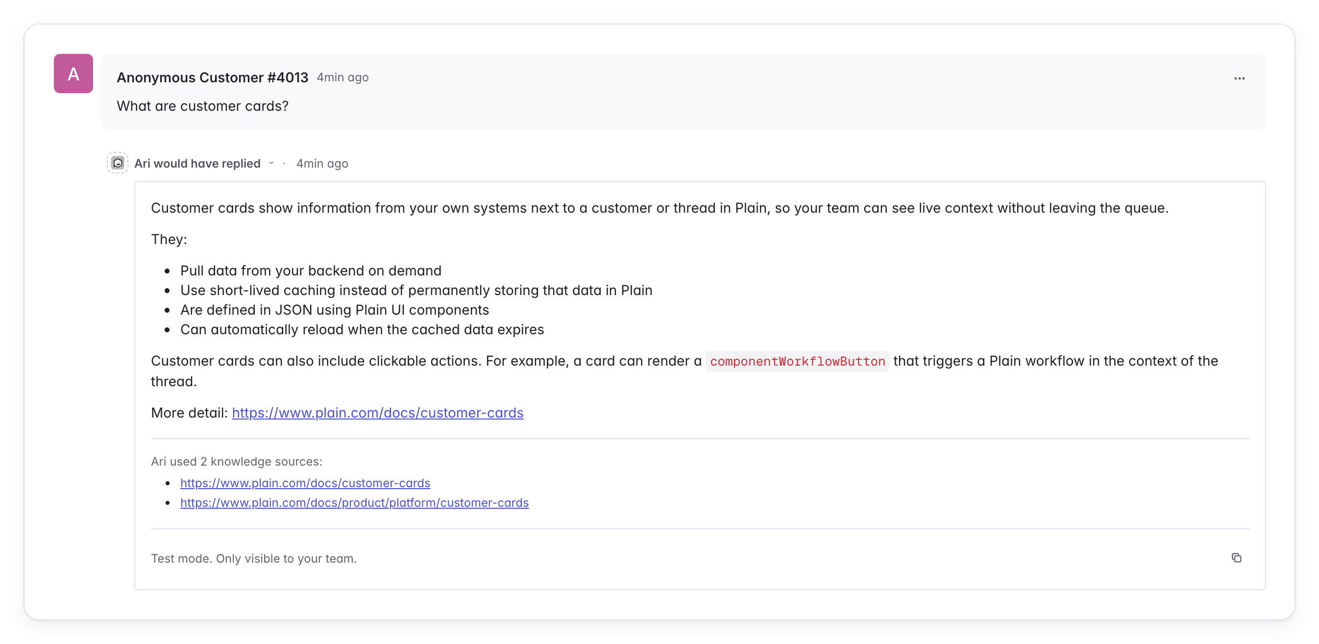A test mode entry where Ari would have replied