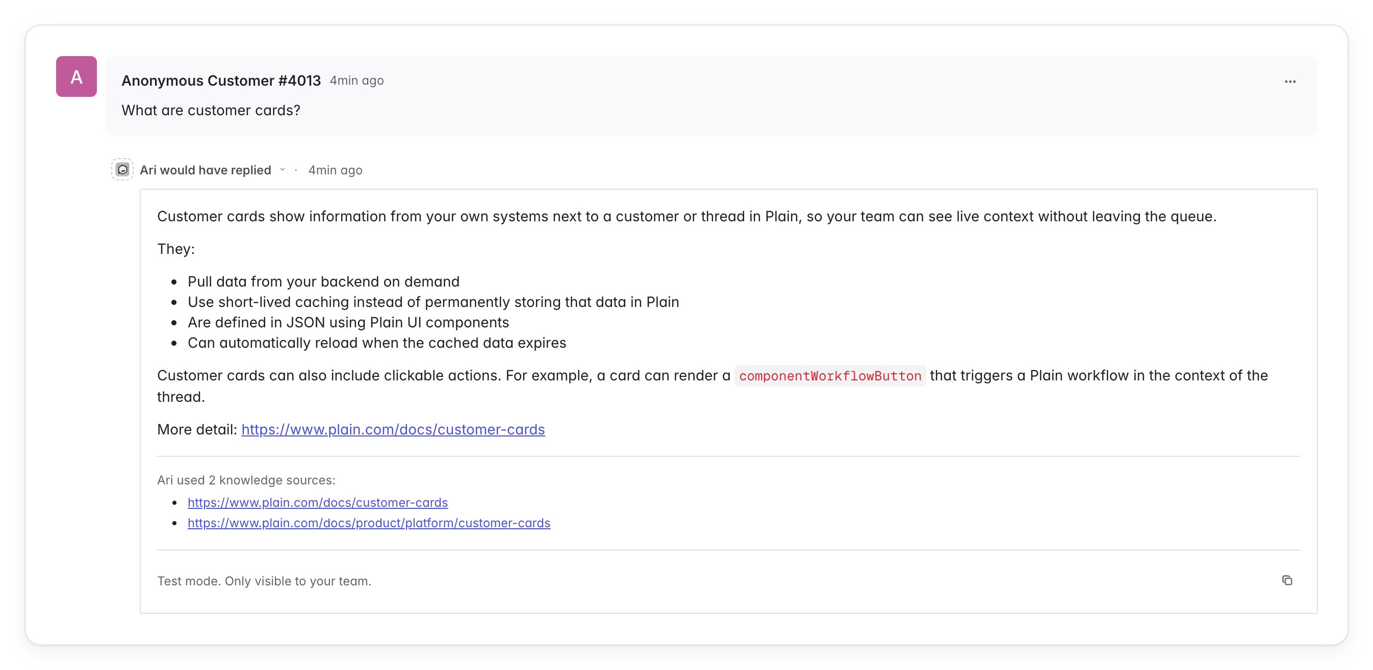 A test mode entry where Ari would have replied