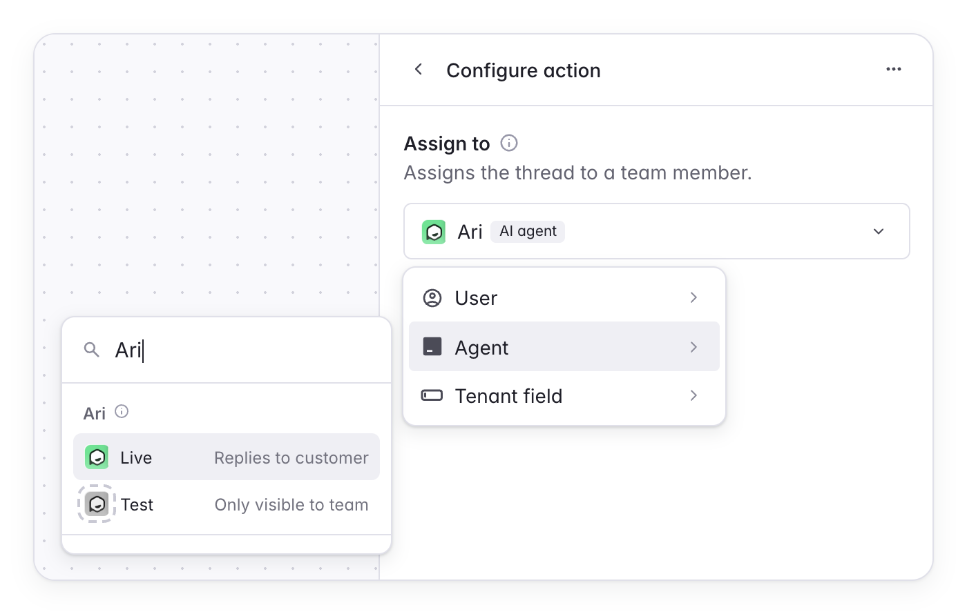 Choosing Live or Test for Ari in a workflow's assign step