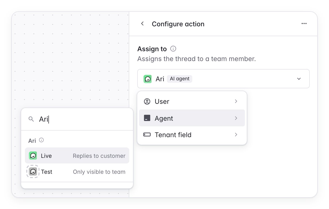 Choosing Live or Test for Ari in a workflow's assign step