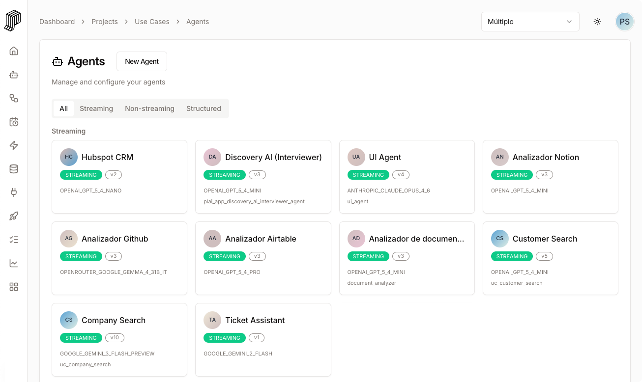 PLai Framework Agents Dashboard