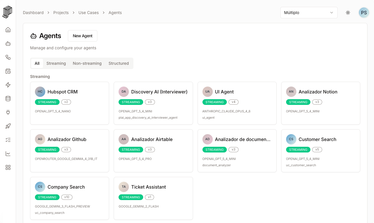 PLai Framework Agents Dashboard