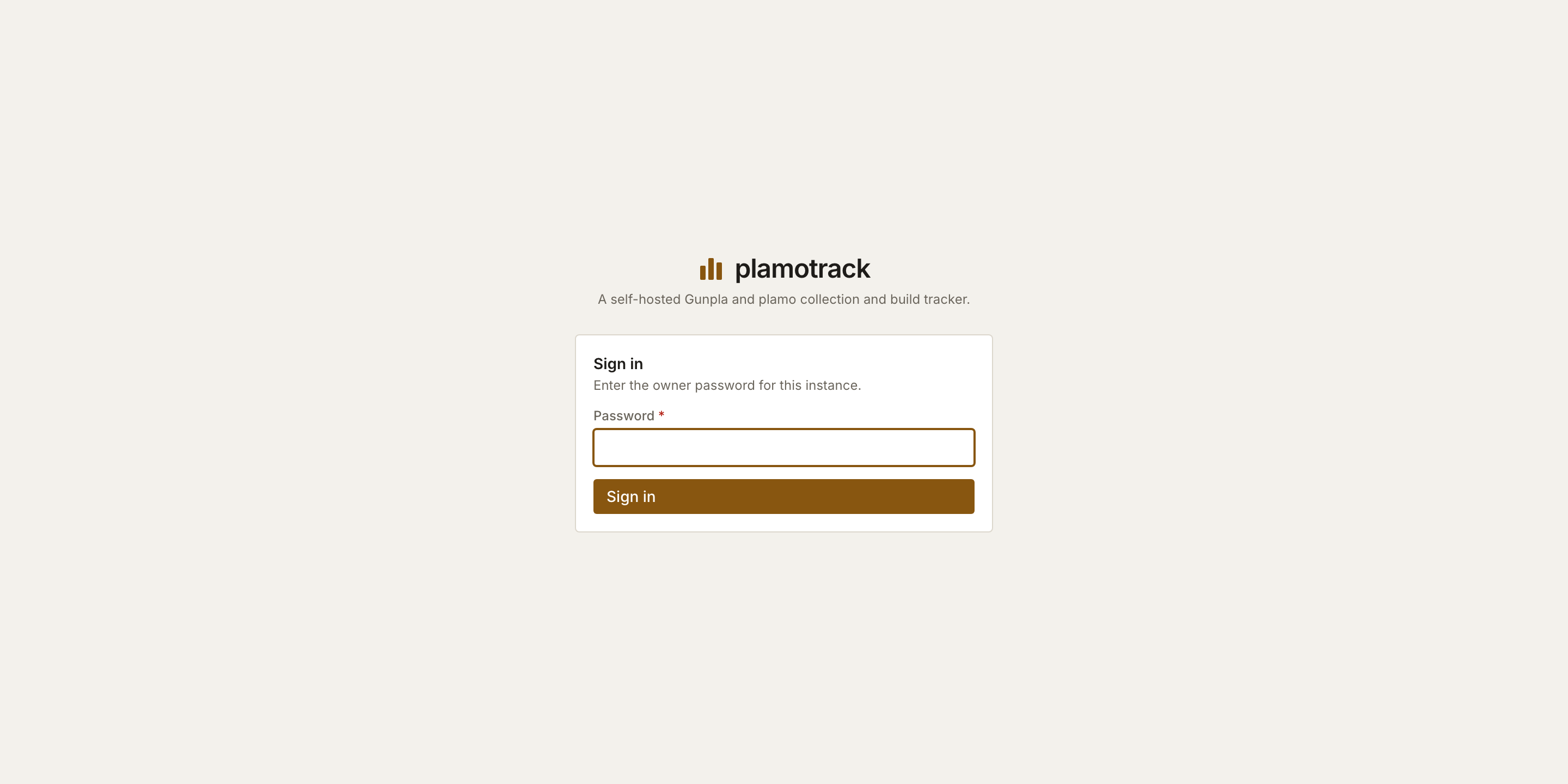 The plamotrack Sign in screen with a Password field and a Sign in button.