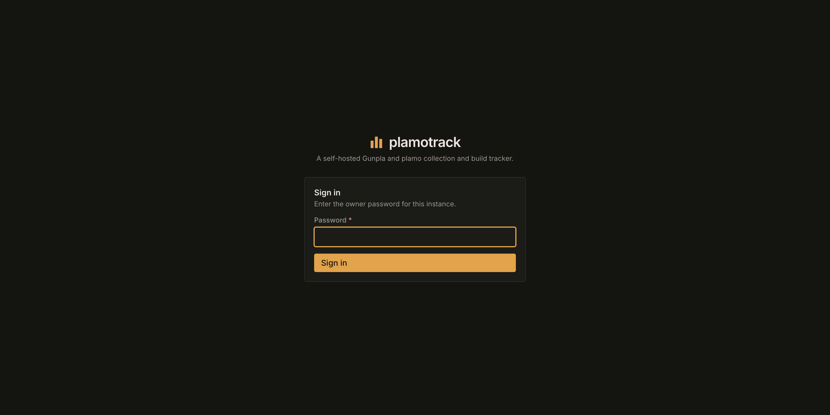 The plamotrack Sign in screen with a Password field and a Sign in button.