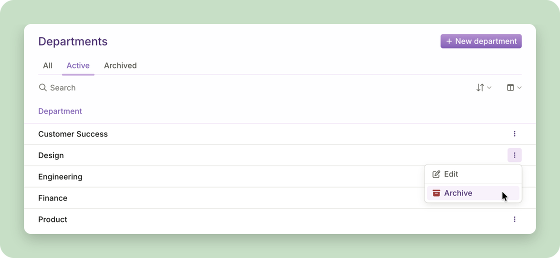 Keep your department list current: archive and restore departments