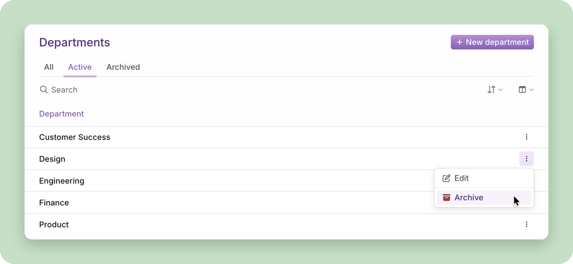 Keep your department list current: archive and restore departments